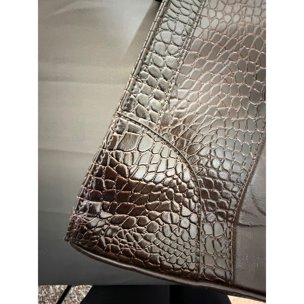 Coldwater Creek Brown Faux Crocodile Embossed Tote Shoulder Bag Silver Hardware - Picture 7 of 7